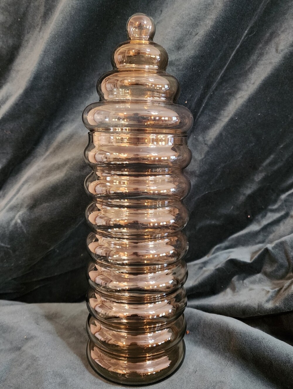 MCM Holmegaard Primula Smokey Glass Ringed  Apothecary Canister Jar w/ Lid 12½"